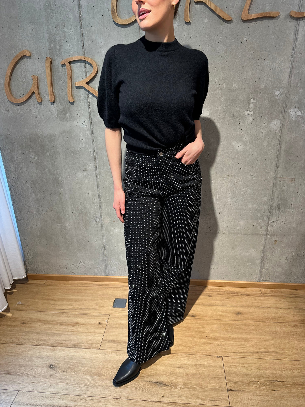 Jeans "Juno Glitzersteine" Schwarz