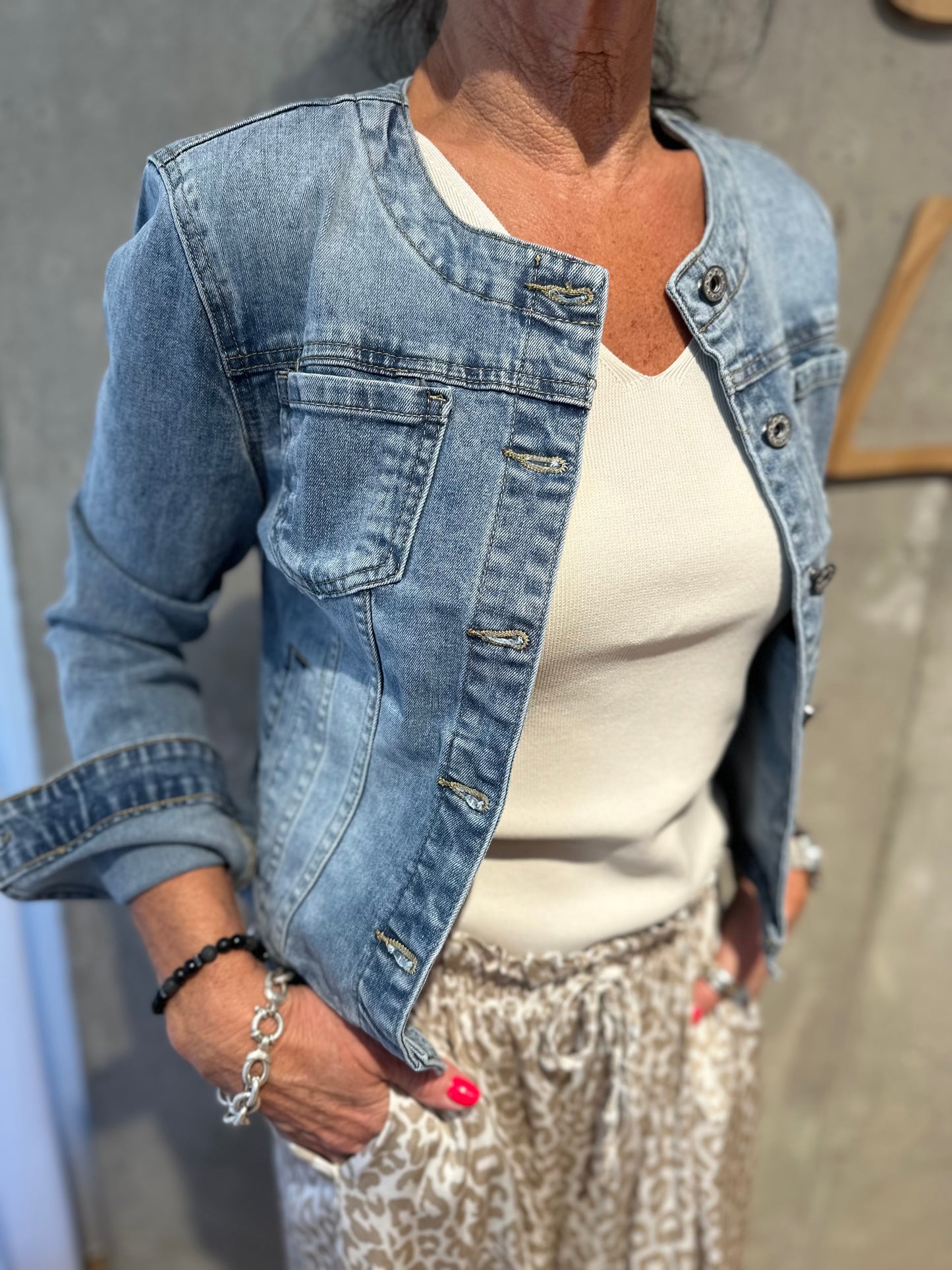 Jeansjacke "Jana-Ina ohne Kragen" Hellblau