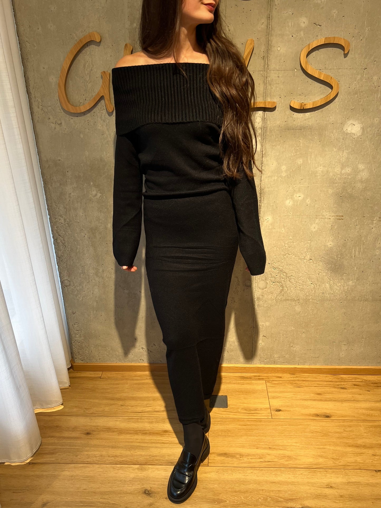 Off-Shoulder-Kleid "Ophelia" Schwarz