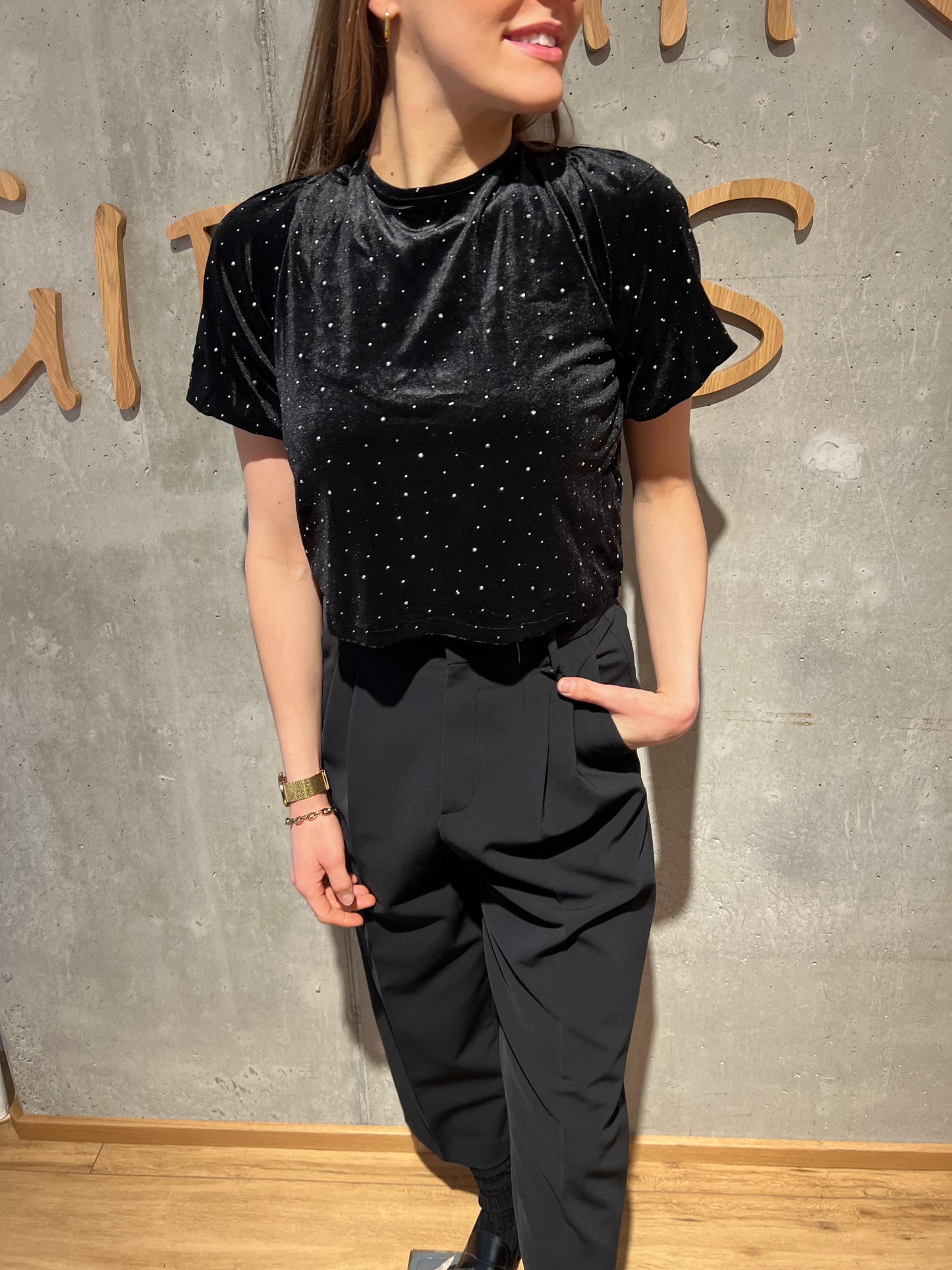 Shirt "Sam Glitzersteine mit Schleife" Schwarz