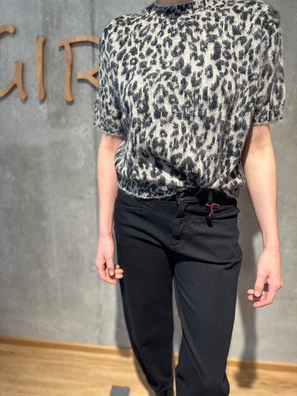 Leo-Pulli "Laura kurzarm" Hellbeige Schwarz