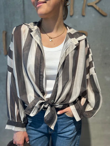 Bluse "Baptista gestreift" SchokoBeige