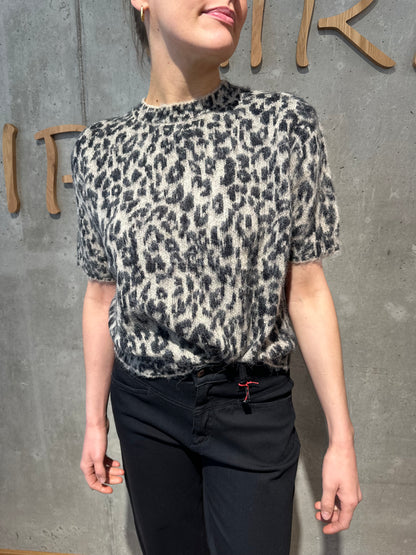 Leo-Pulli "Laura kurzarm" Hellbeige Schwarz
