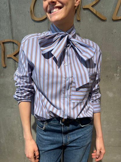Bluse "Bea mit Schluppe" HellblauBeigeBraun gestreift
