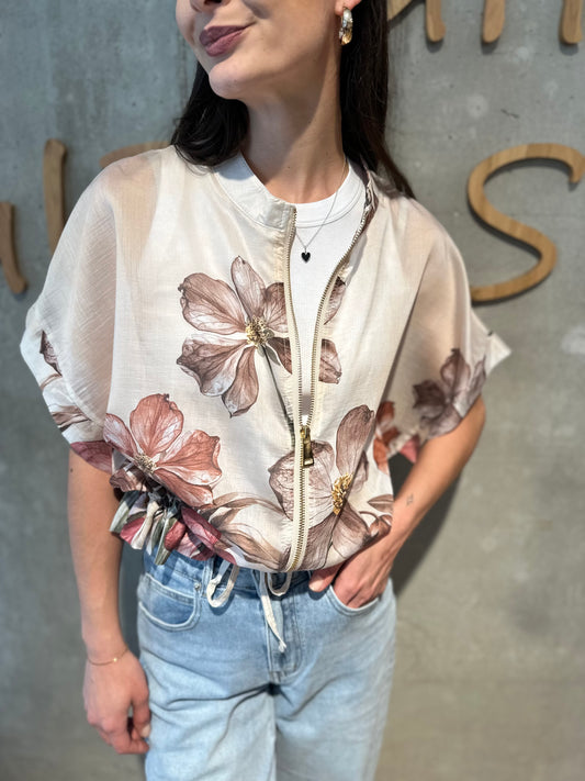 Blouson "Bea halbarm" Beige mit Blumen
