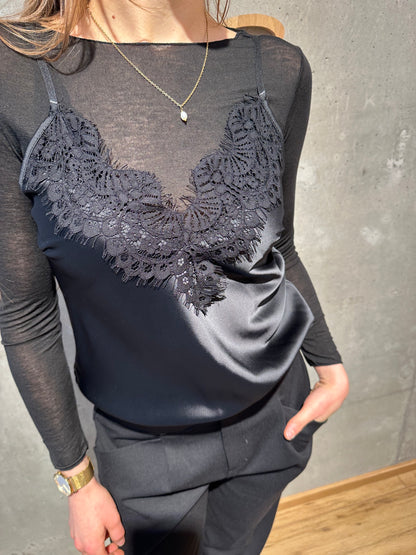 Top "Tandy Satinoptik mit Spitze" - Versch. Farben