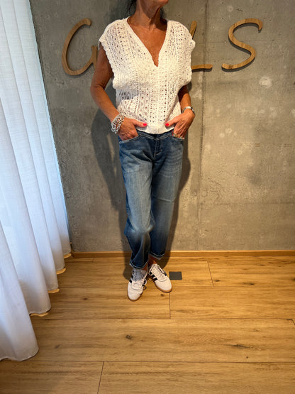 Häkeltop "Havani V-Neck cropped" Weiß