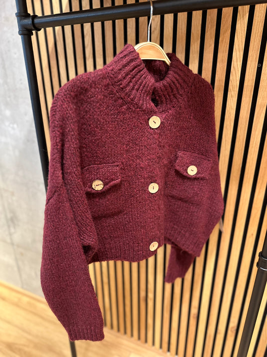 Strickjacke "Sookie kurz mit Taschen" Bordeaux