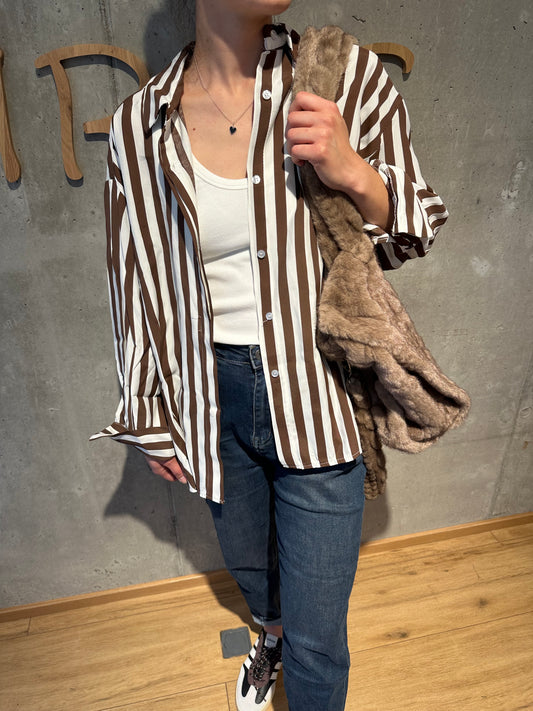 Bluse "Berenice gestreift" Braun Weiß