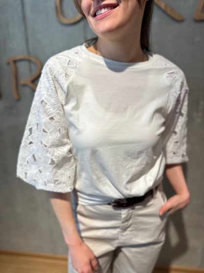 Shirt "Sia Puffärmel Blumenornament" Weiß