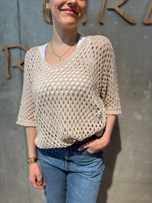 Lochstrick "Lousanne V-Neck" Beige