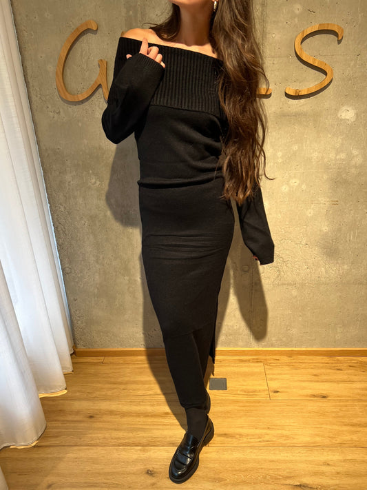 Off-Shoulder-Kleid "Ophelia" Schwarz