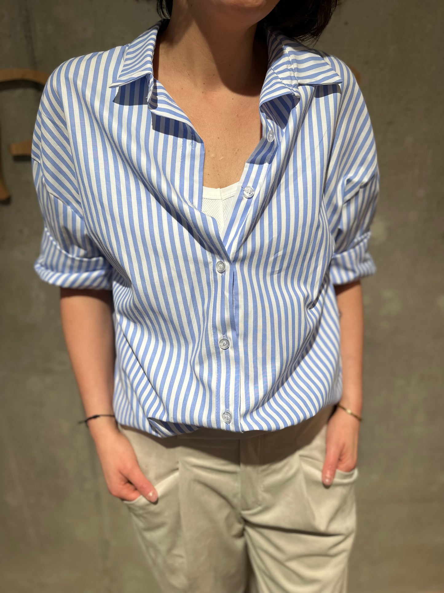 Bluse "Brenda" gestreift weiß/hellblau