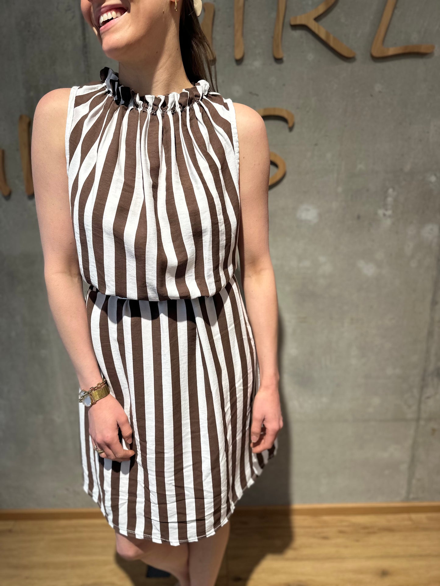 Kleid "Kendra gestreift" Weiß Schokobraun