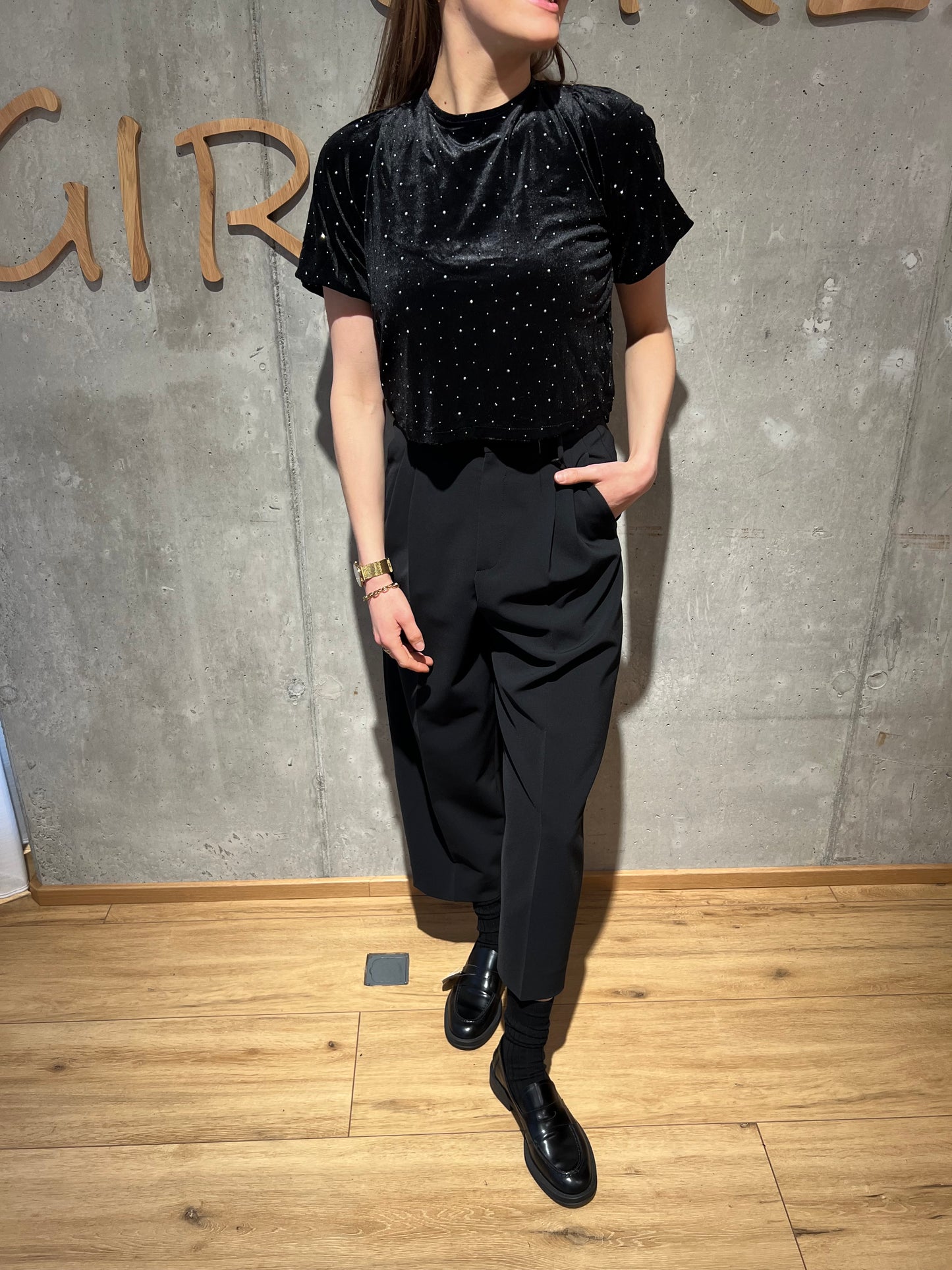 Shirt "Sam Glitzersteine mit Schleife" Schwarz